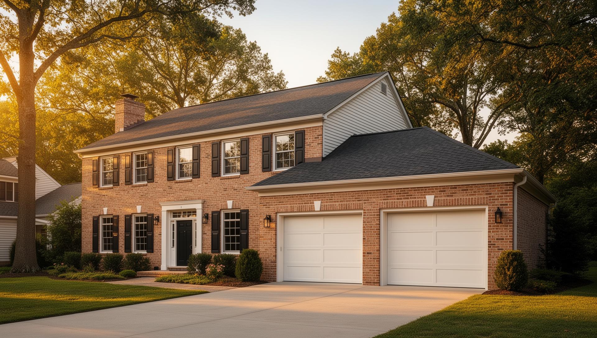 Beautiful colonial home with modern flush panel garage doors in Salem, NH